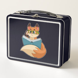 Fox as Nerd with Book & Glasses Metal Lunch Box