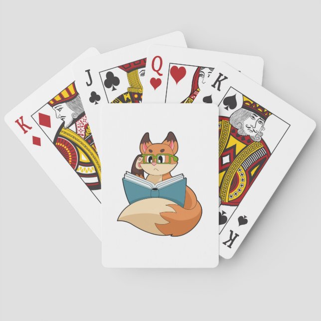Fox as Nerd with Book & Glasses Playing Cards (Back)