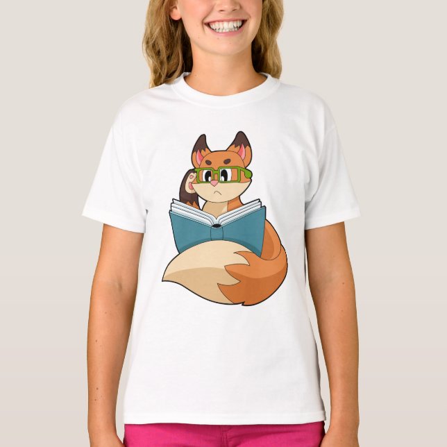 Fox as Nerd with Book & Glasses T-Shirt (Front)