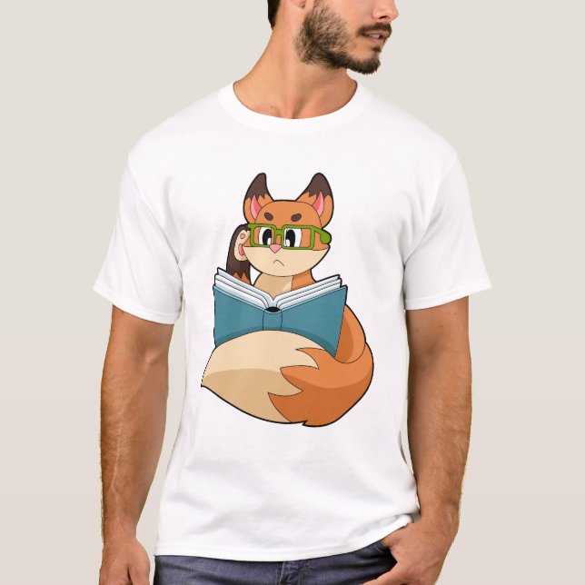 Fox as Nerd with Book & Glasses T-Shirt (Front)