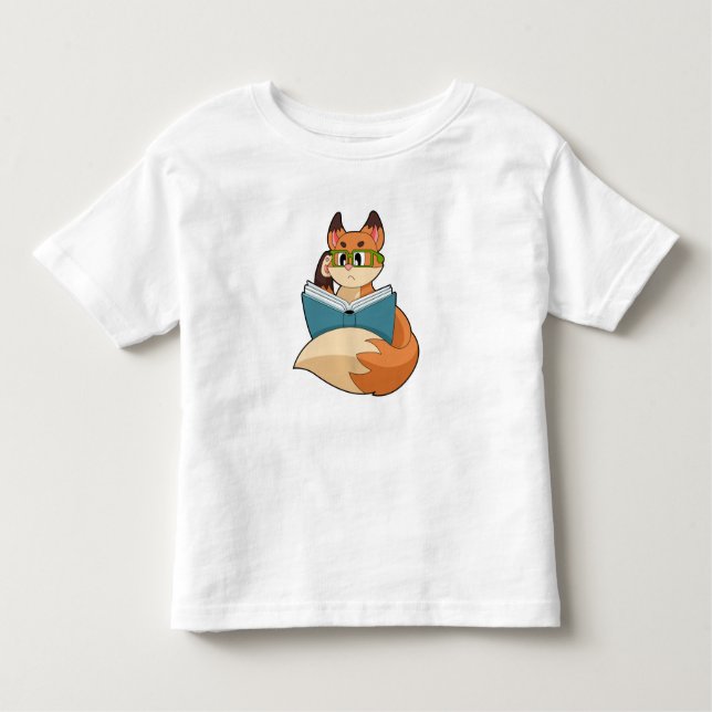 Fox as Nerd with Book & Glasses Toddler T-Shirt (Front)