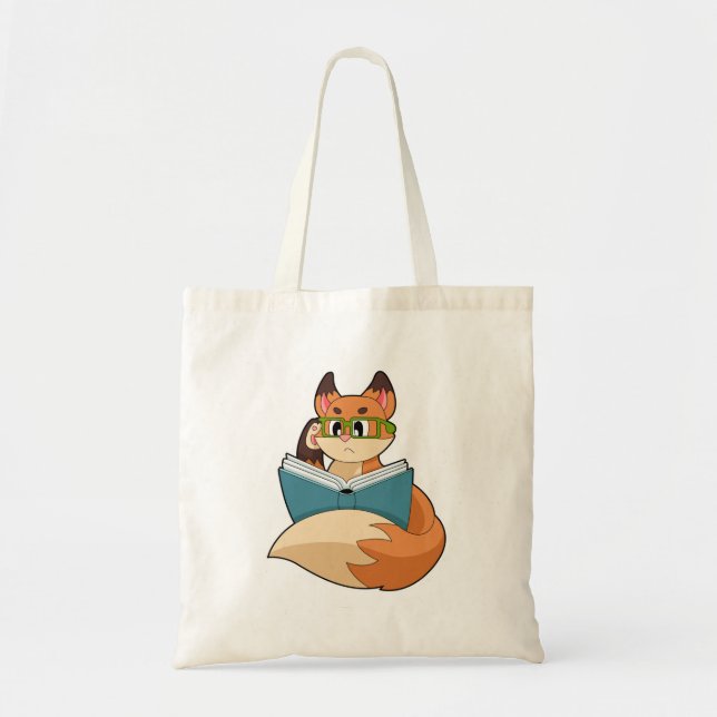 Fox as Nerd with Book & Glasses Tote Bag (Front)