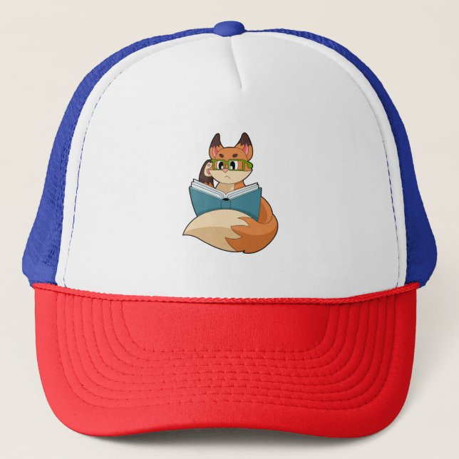 Fox as Nerd with Book & Glasses Trucker Hat (Front)