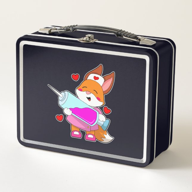 Fox as Nurse with Syringe Metal Lunch Box (Front)