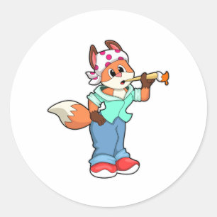 Fox as Painter with Brush & Colour Classic Round Sticker