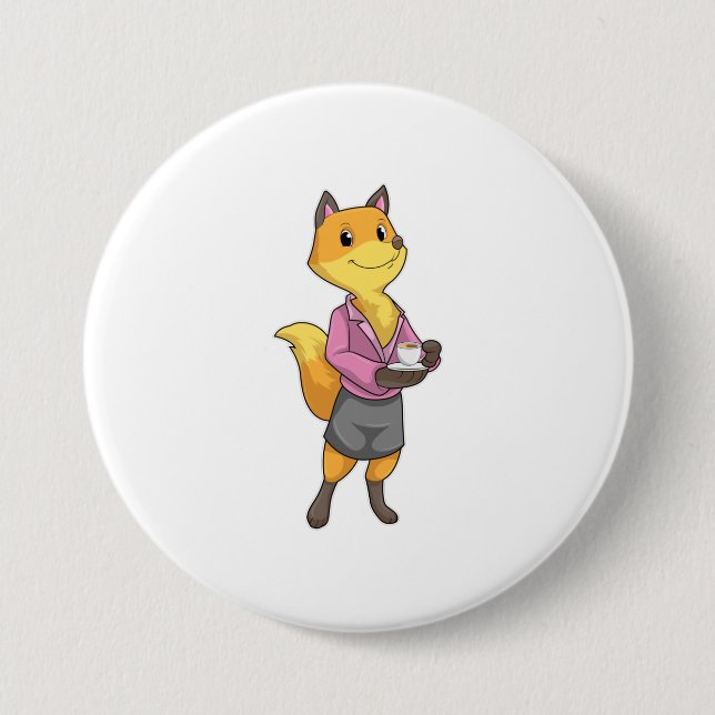 Fox as Secretary with Coffee Cup 7.5 Cm Round Badge (Front)