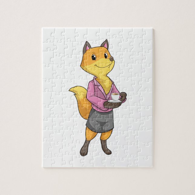 Fox as Secretary with Coffee Cup Jigsaw Puzzle (Vertical)