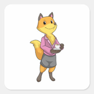 Fox as Secretary with Coffee Cup Square Sticker
