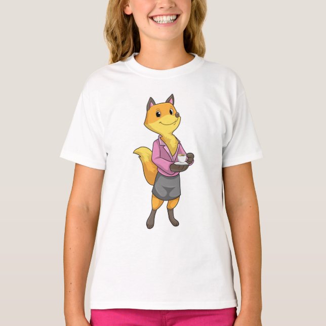 Fox as Secretary with Coffee Cup T-Shirt (Front)