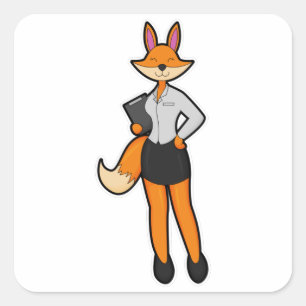 Fox as Secretary with Notepad Square Sticker