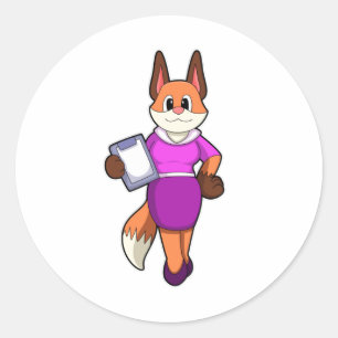 Fox as Secretary with Skirt Classic Round Sticker