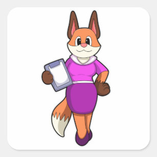 Fox as Secretary with Skirt Square Sticker
