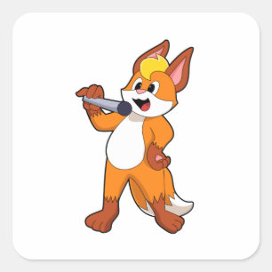 Fox as Singer with Microphone Square Sticker