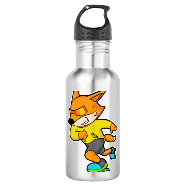 Fox as Skater with Roller skates 710 Ml Water Bottle (Front)