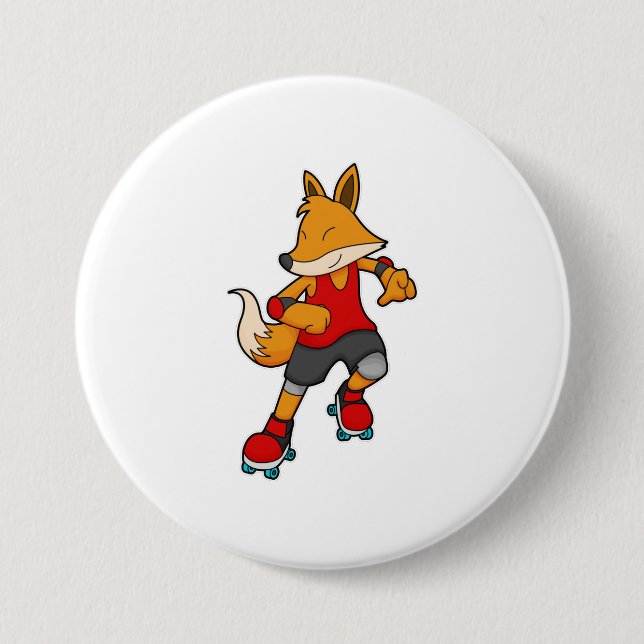Fox as Skater with Roller skates 7.5 Cm Round Badge (Front)