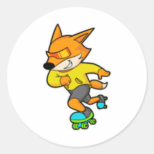 Fox as Skater with Roller skates Classic Round Sticker