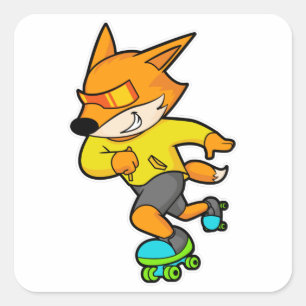 Fox as Skater with Roller skates Square Sticker