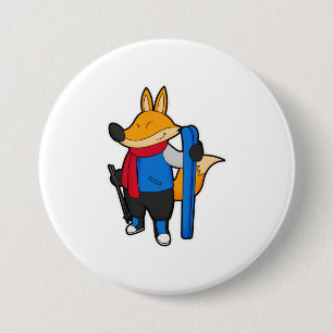 Fox as Skier with Ski 7.5 Cm Round Badge