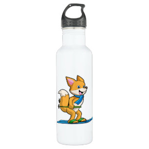 Fox as Skier with Ski & Ski poles 710 Ml Water Bottle
