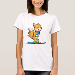 Fox as Skier with Ski & Ski poles T-Shirt