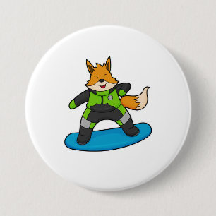 Fox as Snowboarder with Snowboard 7.5 Cm Round Badge