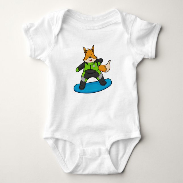 Fox as Snowboarder with Snowboard Baby Bodysuit (Front)