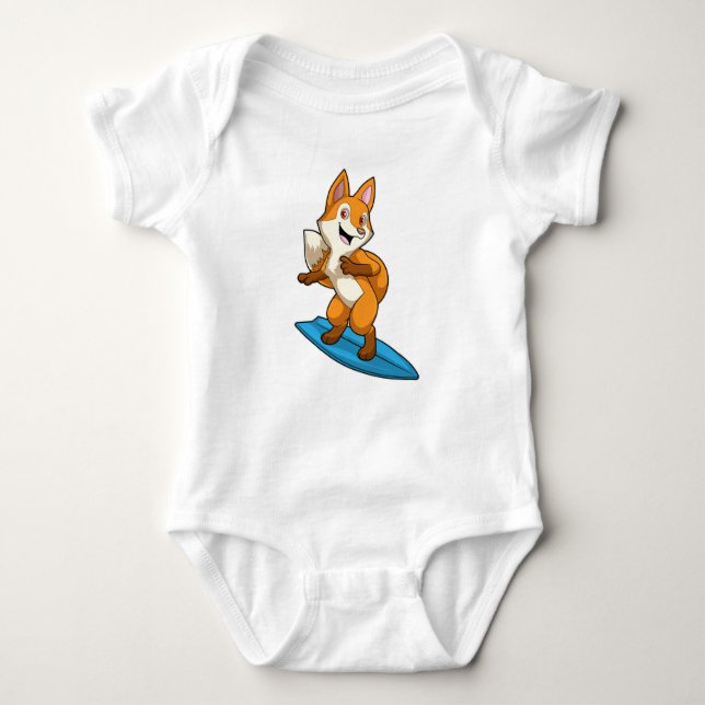 Fox as Surfer with Surfboard Baby Bodysuit (Front)