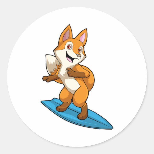 Fox as Surfer with Surfboard Classic Round Sticker (Front)