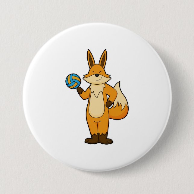 Fox as Volleyball player with Volleyball 7.5 Cm Round Badge (Front)