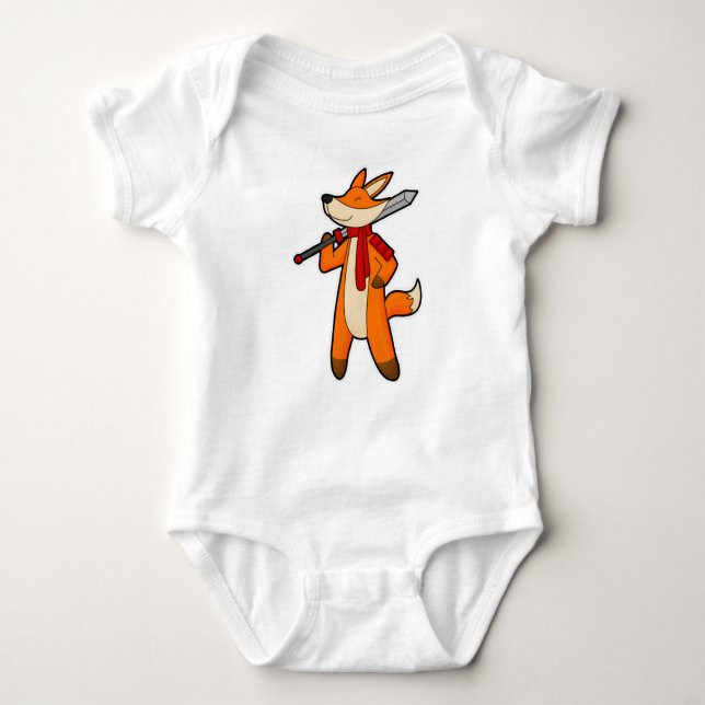 Fox as Warrior with Sword & Scarf Baby Bodysuit (Front)