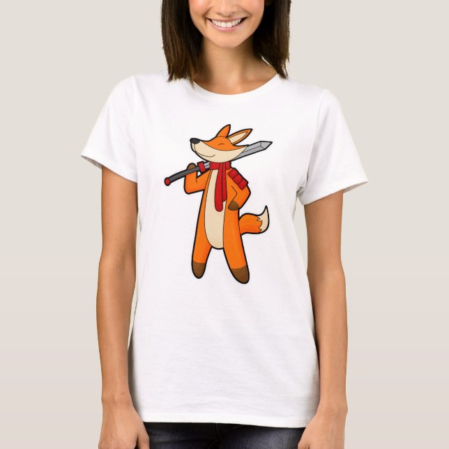 Fox as Warrior with Sword & Scarf T-Shirt (Front)