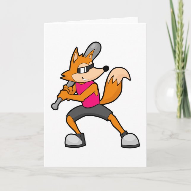 Fox at Baseball with Baseball bat Card (Front)