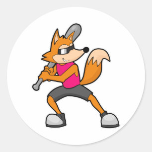 Fox at Baseball with Baseball bat Classic Round Sticker