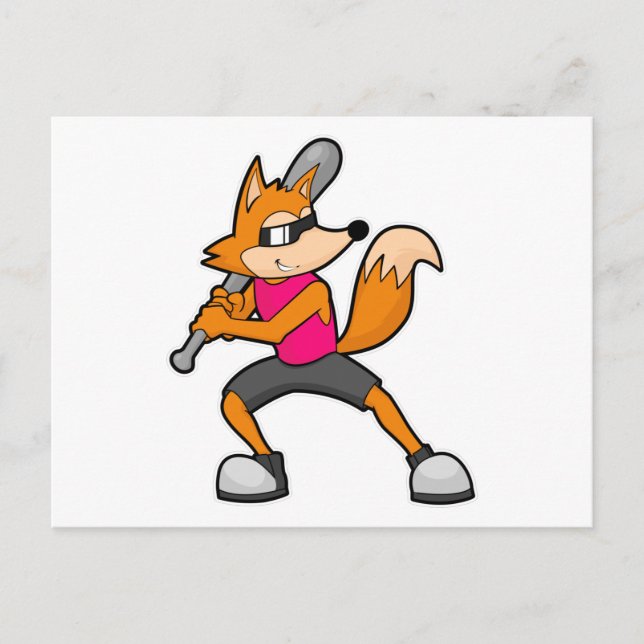 Fox at Baseball with Baseball bat Postcard (Front)