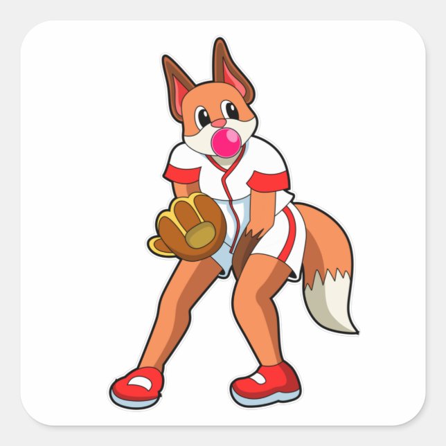Fox at Baseball with Baseball glove Square Sticker (Front)