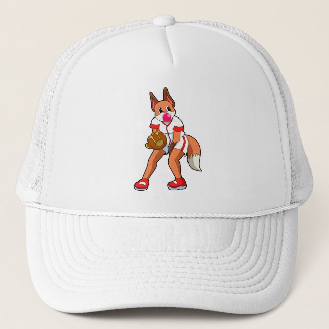 Fox at Baseball with Baseball glove Trucker Hat (Front)