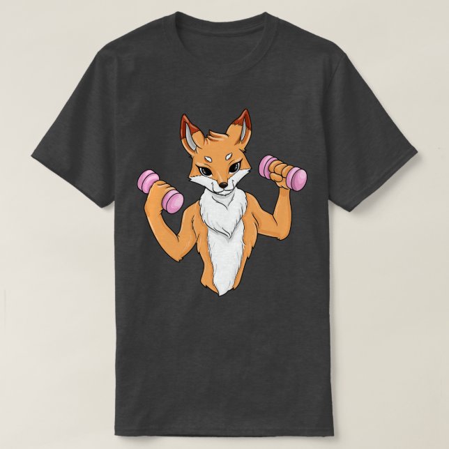 Fox at bodybuilding with dumbbells T-Shirt (Design Front)