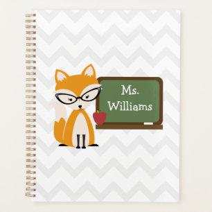 Fox At Chalkboard Chevron Personalised Teacher Planner
