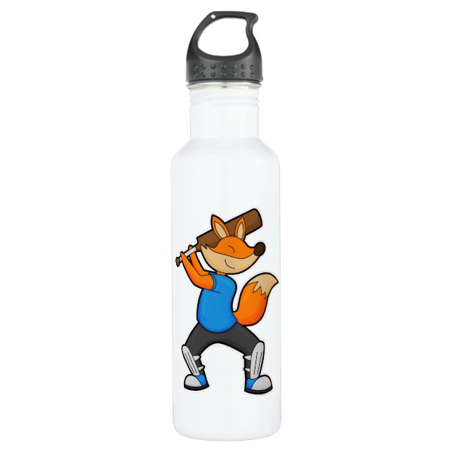 Fox at Cricket with Cricket bat 710 Ml Water Bottle (Front)