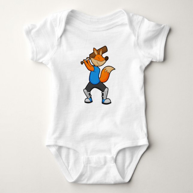Fox at Cricket with Cricket bat Baby Bodysuit (Front)