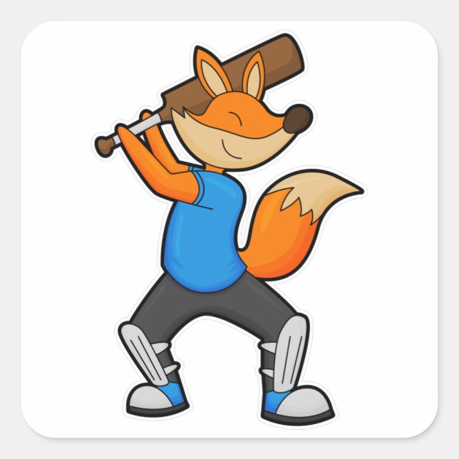Fox at Cricket with Cricket bat Square Sticker (Front)