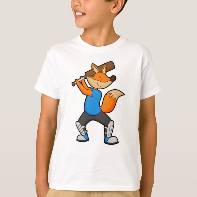 Fox at Cricket with Cricket bat T-Shirt (Front)