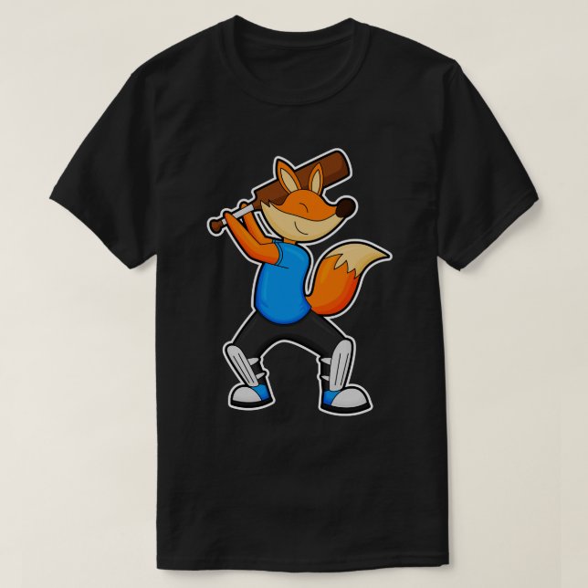 Fox at Cricket with Cricket bat T-Shirt (Design Front)