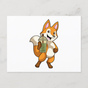 Fox at Drinking with Bubble Tea Postcard