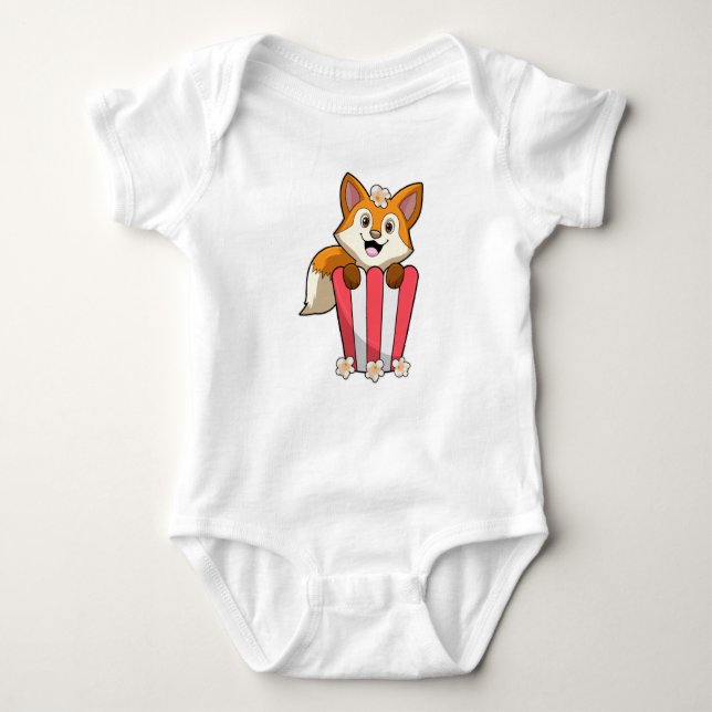 Fox at Eating with Popcorn Baby Bodysuit (Front)