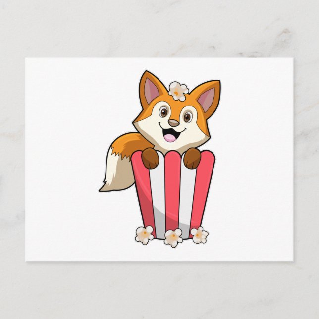 Fox at Eating with Popcorn Postcard (Front)