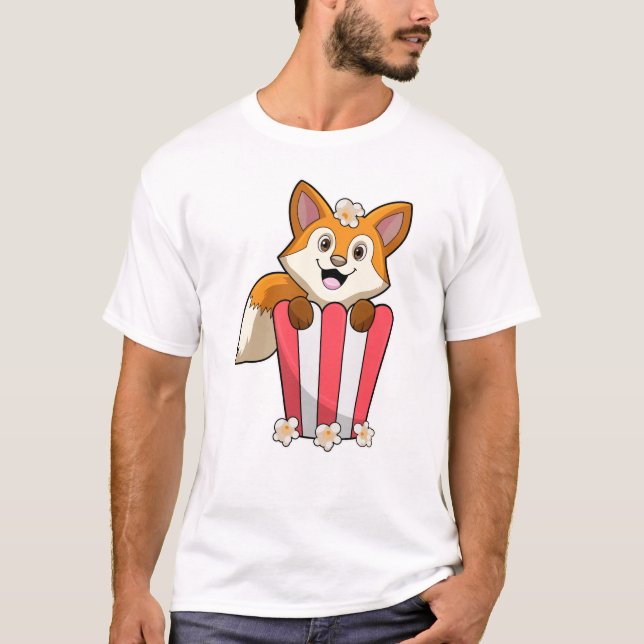 Fox at Eating with Popcorn T-Shirt (Front)