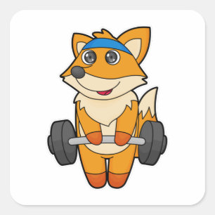 Fox at Fitness with Barbell Square Sticker