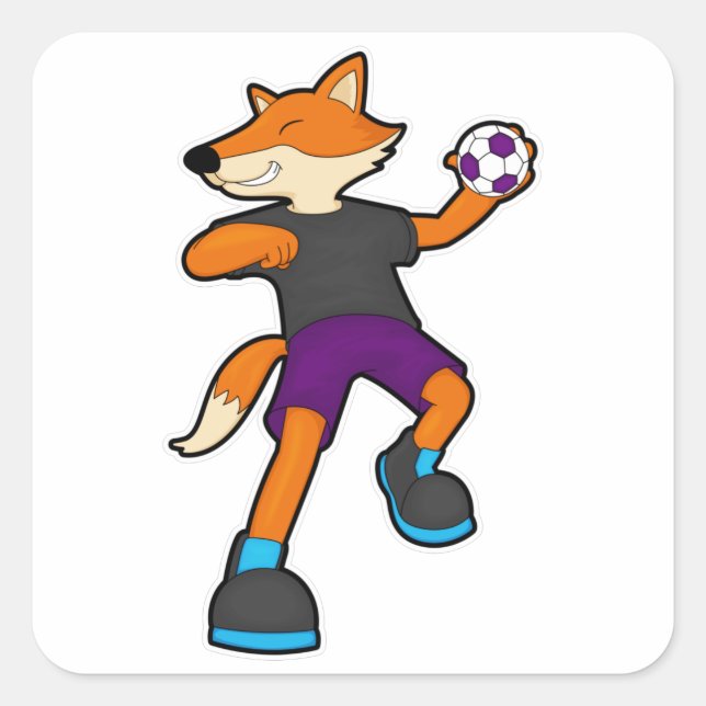 Fox at Handball player with Handball Square Sticker (Front)