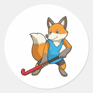 Fox at Hockey with Hockey bat Classic Round Sticker